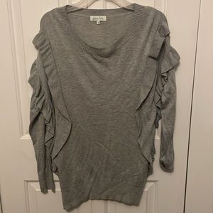 Grace & Lace Grey Ruffled Sweater Sz Medium GUC CUTE BSC